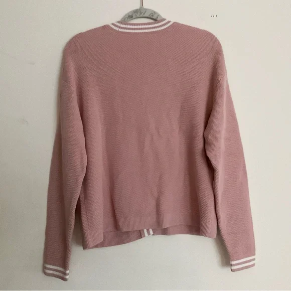 Alo Yoga Tennis Club Sweater Knit Cardigan Ballet Pink/White XS